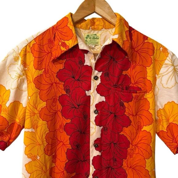 Vtg RARE Ui-Maikai Hawaiian Shirt Medium BARKCLOTH Cotton RN#26300 Floral Stain - Picture 4 of 12
